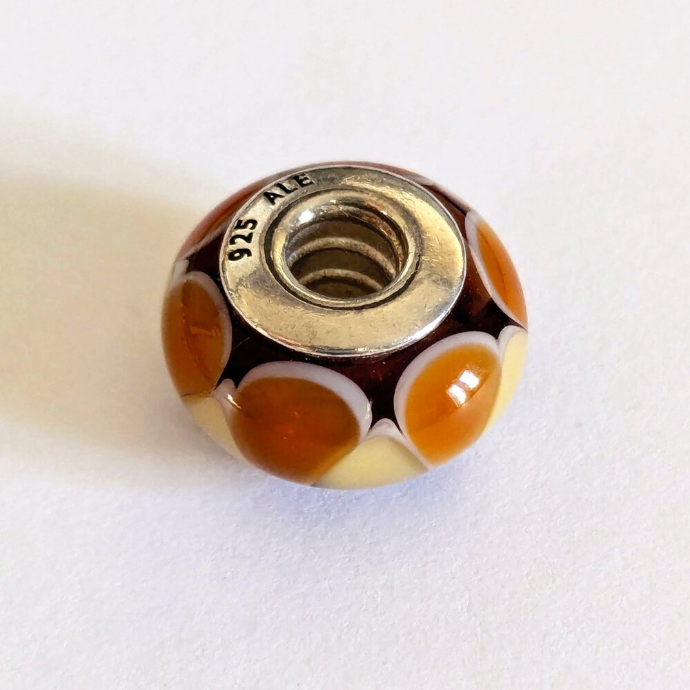Authentic Retired Pandora Murano Yellow and Amber Glass Bead Charm